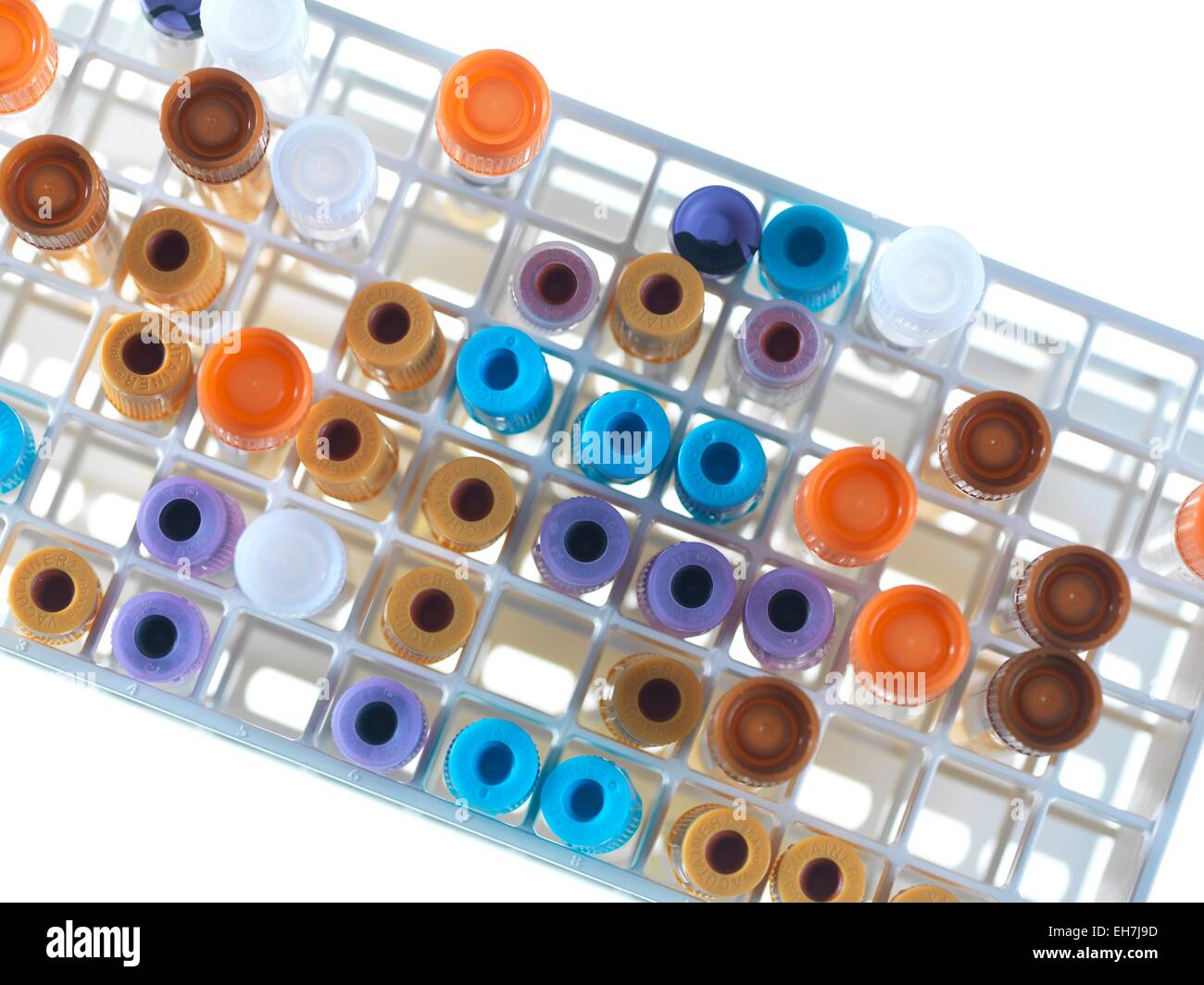 I campioni di medicinali in un rack per provette Foto Stock