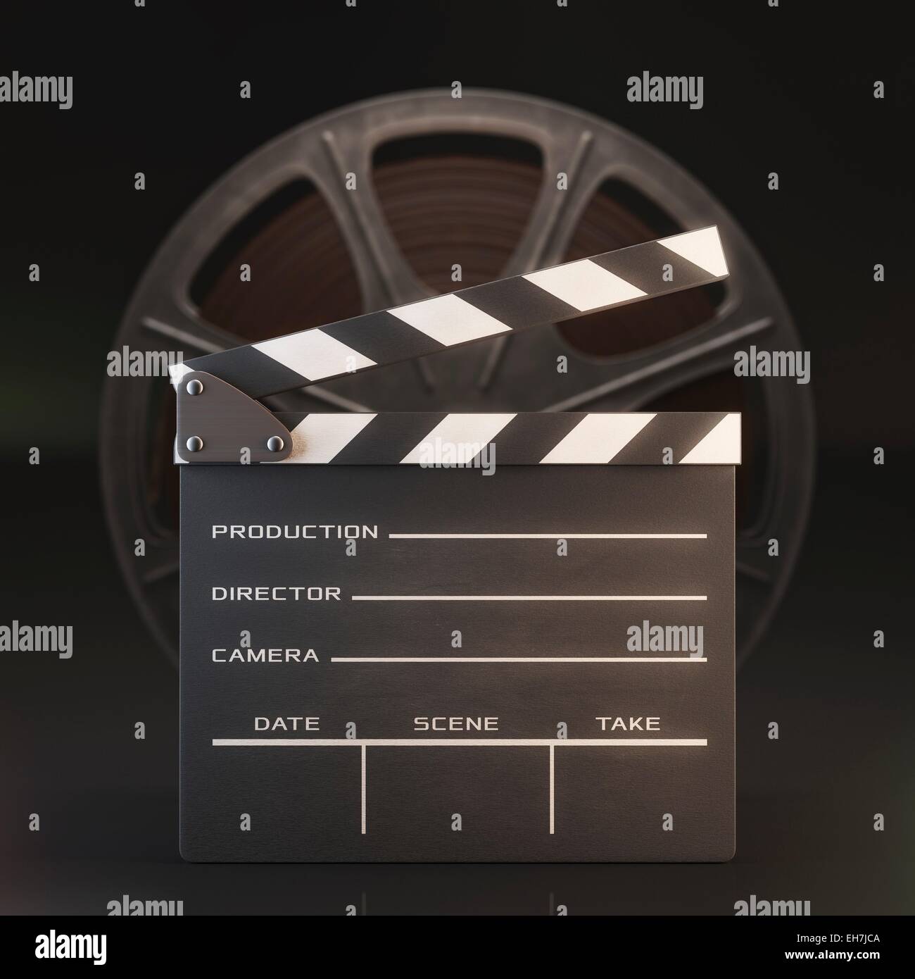 Bobina di film e clapperboard, illustrazione Foto Stock