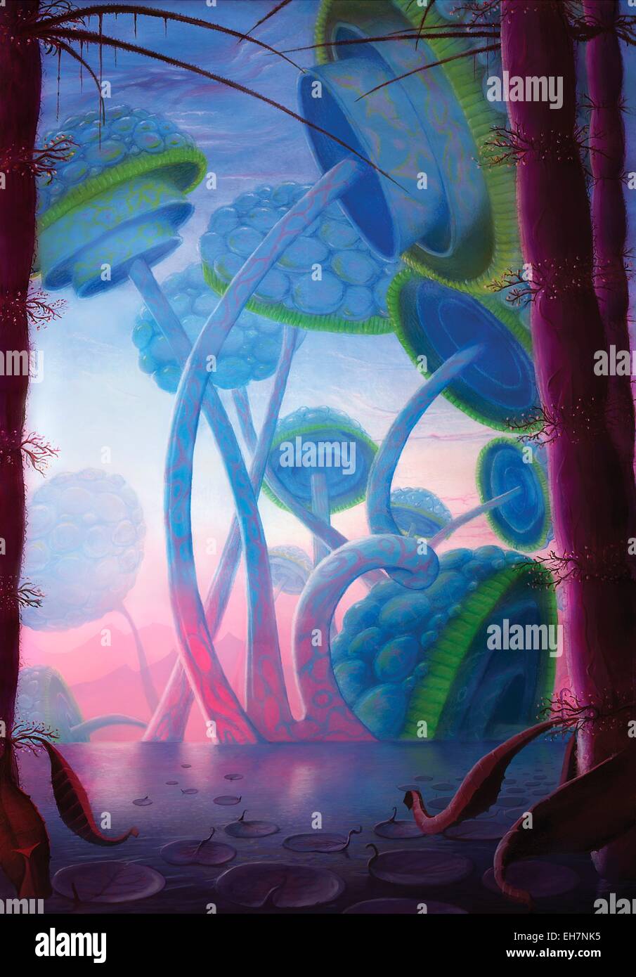 Fungo gigante lifeforms sul mondo alieno Foto Stock