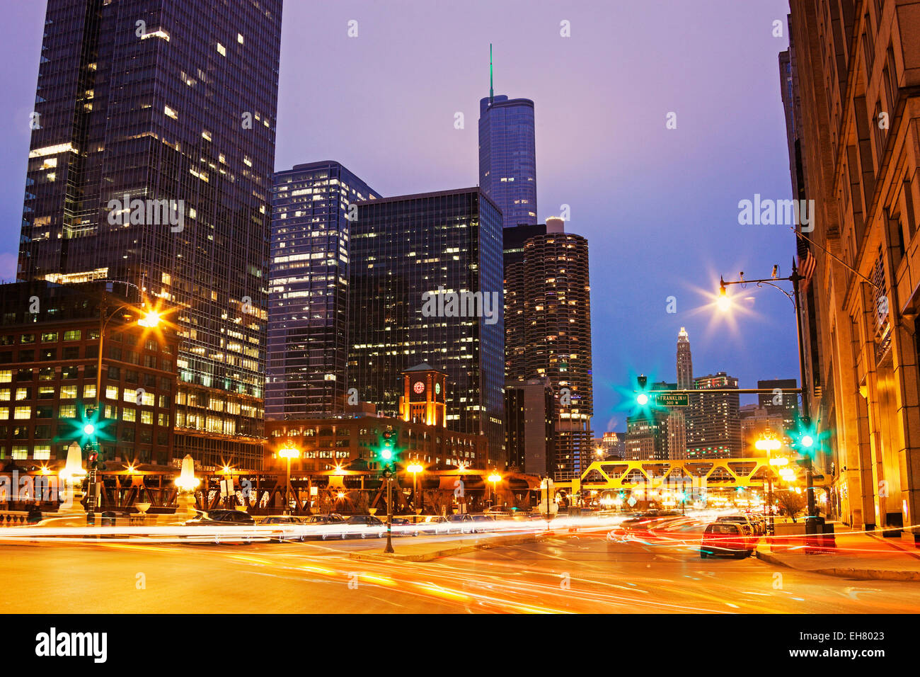 Franklin Street e di trasmissione dello scuotipaglia a Chicago. Chicago, Illinois, Stati Uniti d'America Foto Stock