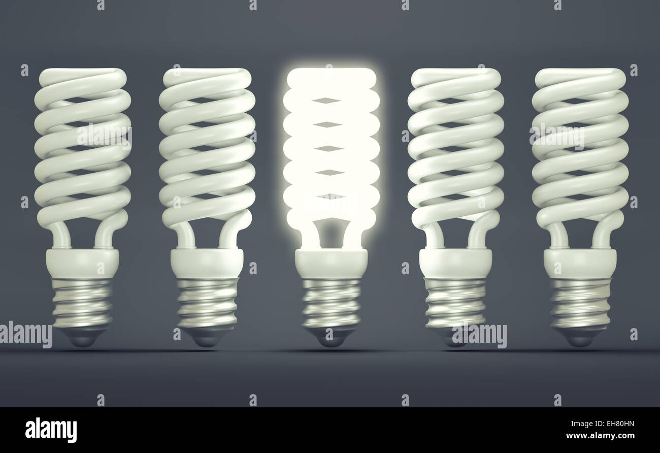 Idea o invenzione: illuminata la lampadina efficiente tra gruppo di quelli off. Risoluzione di grandi dimensioni Foto Stock