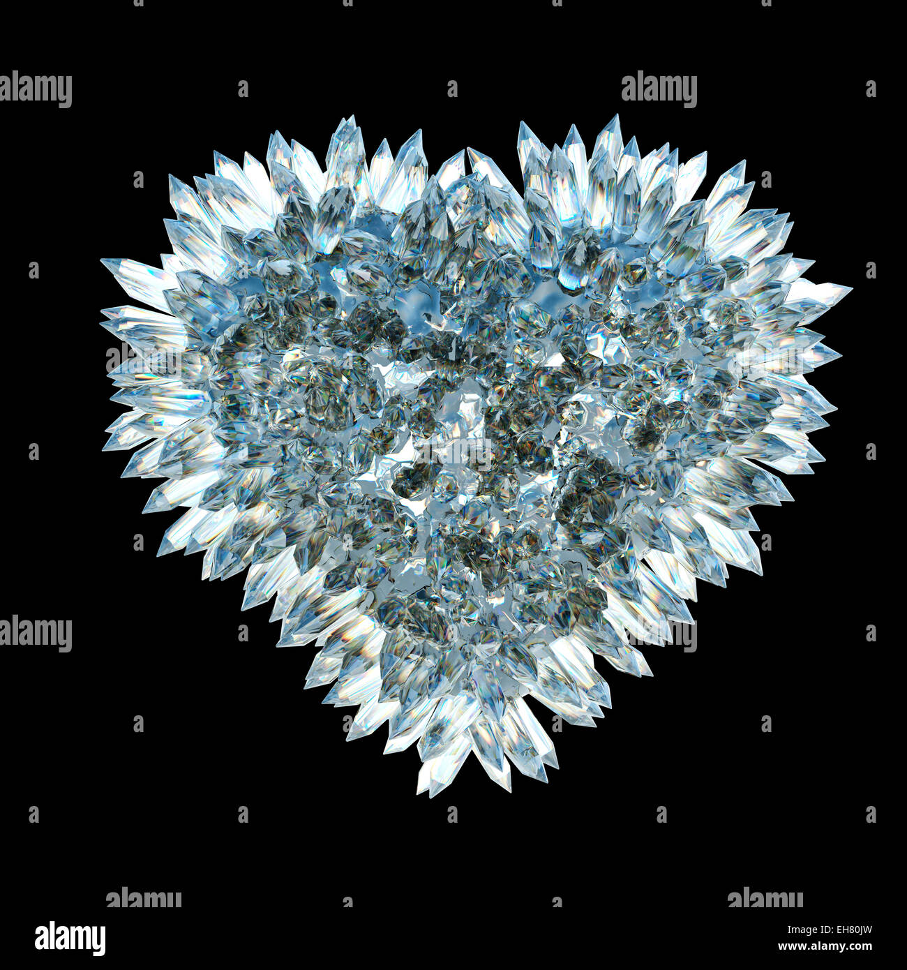 Sharp amore e gelosia: crystal forma di cuore su nero Foto Stock