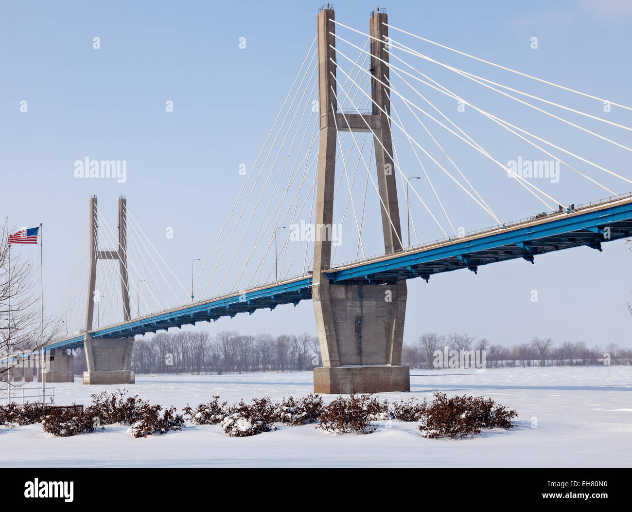 Quincy Memorial Bridge l'inverno. Quincy, Illinois Foto Stock
