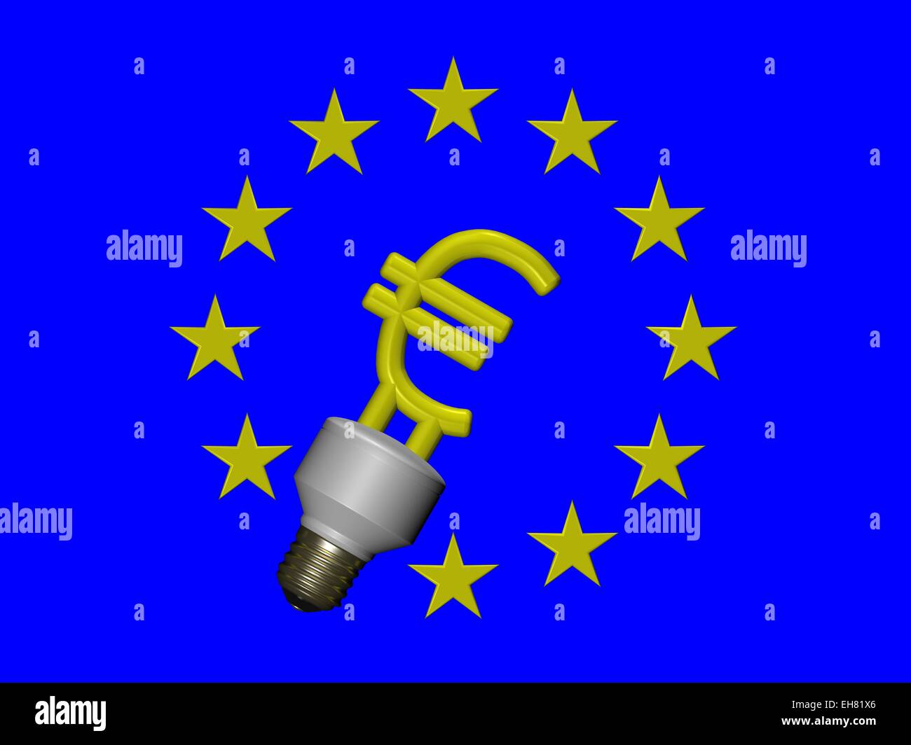 3D illustrazione del simbolo euro lampada fluorescente compatta Foto Stock