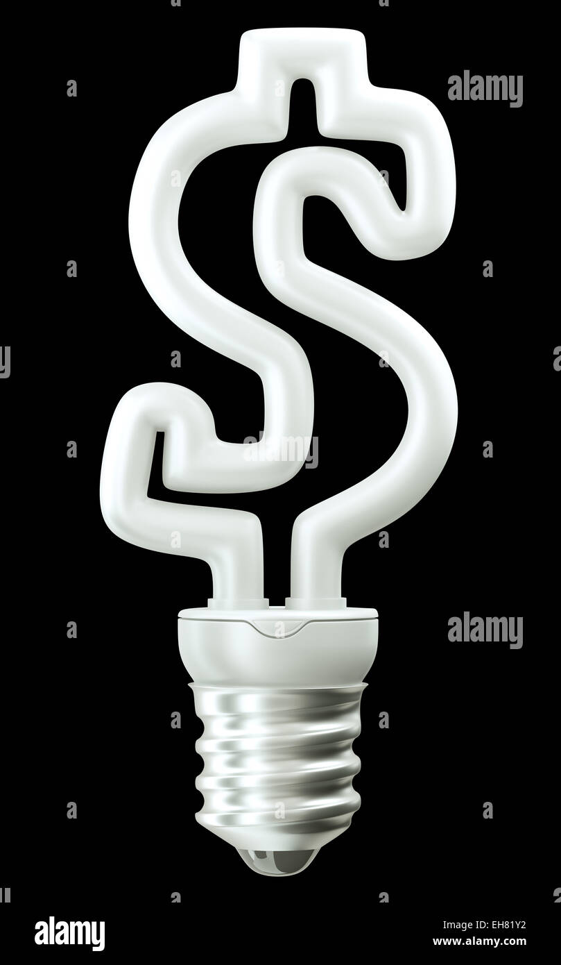 Profitto: dollaro ccurrency simbolo della lampadina luce isolato su nero Foto Stock