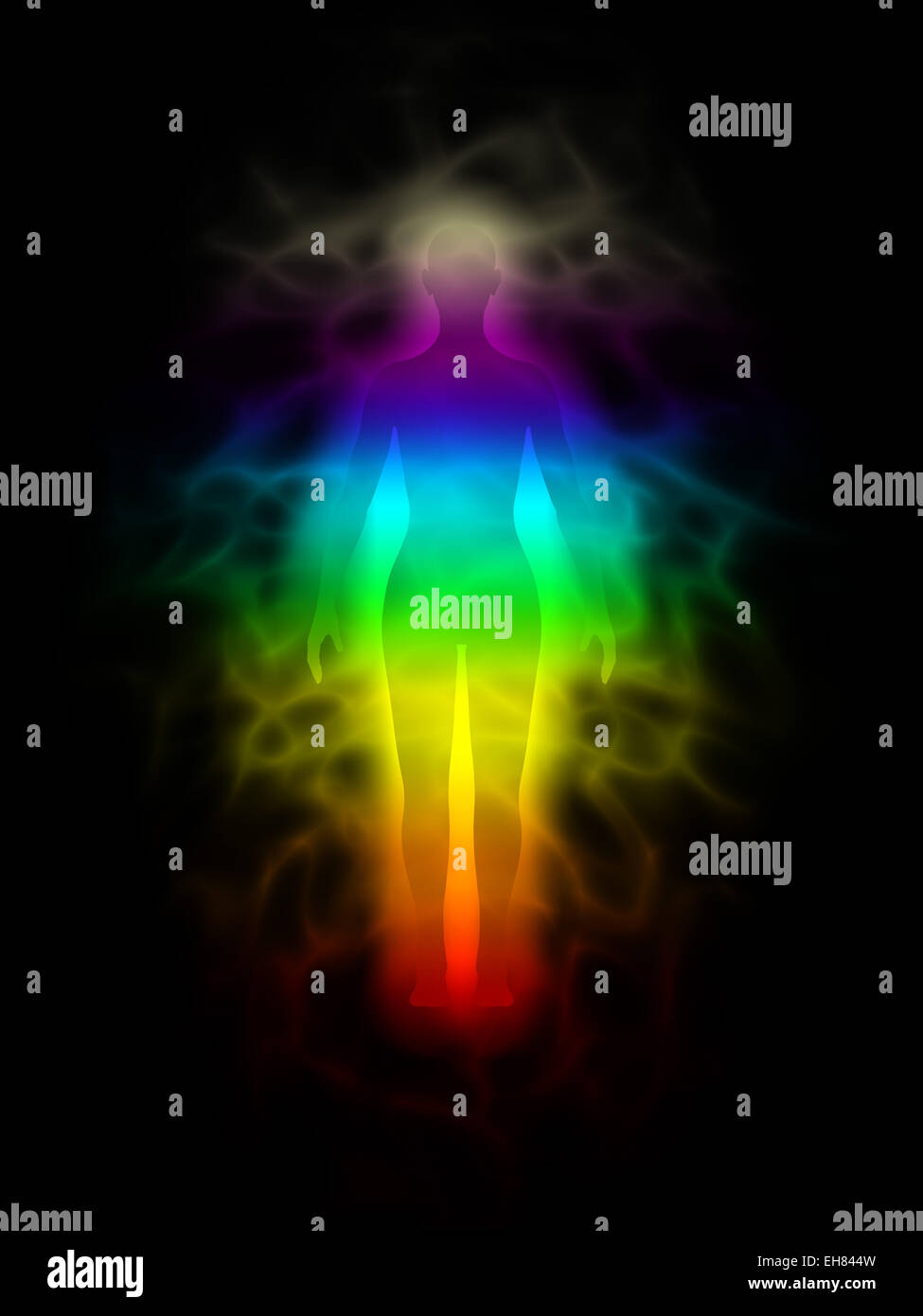 Rainbow silhouette di un corpo umano con aura - Donna Foto Stock