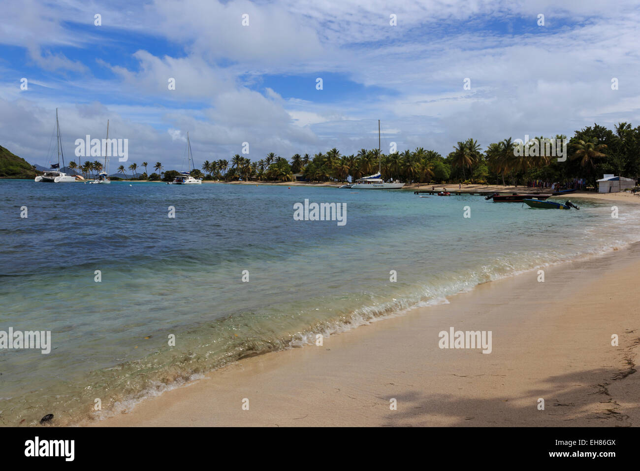 Spiaggia, Saltwhistle Bay, Mayreau, Grenadine di San Vincenzo, isole Windward, West Indies, dei Caraibi e America centrale Foto Stock
