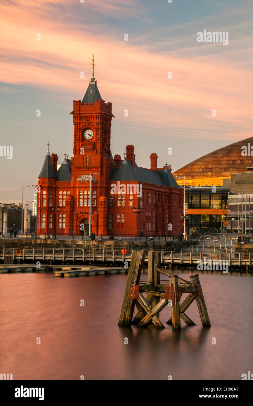 Pier Head, la Baia di Cardiff, Cardiff, Galles, Regno Unito, Europa Foto Stock
