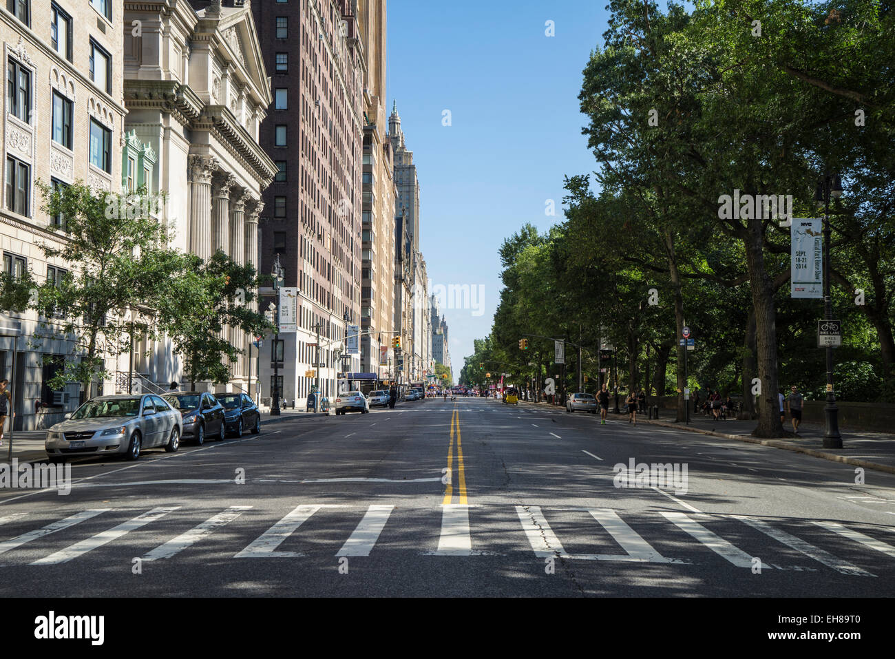 Central Park West, chiusa al traffico per un evento, Manhattan, New York, New York, Stati Uniti d'America, America del Nord Foto Stock