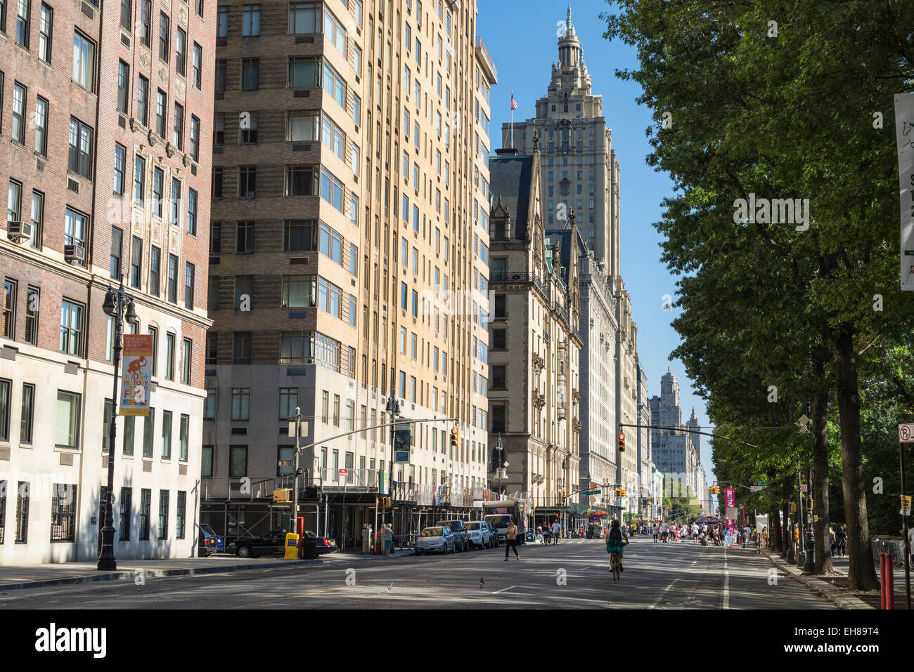 Central Park West, chiusa al traffico per un evento, Manhattan, New York, New York, Stati Uniti d'America, America del Nord Foto Stock