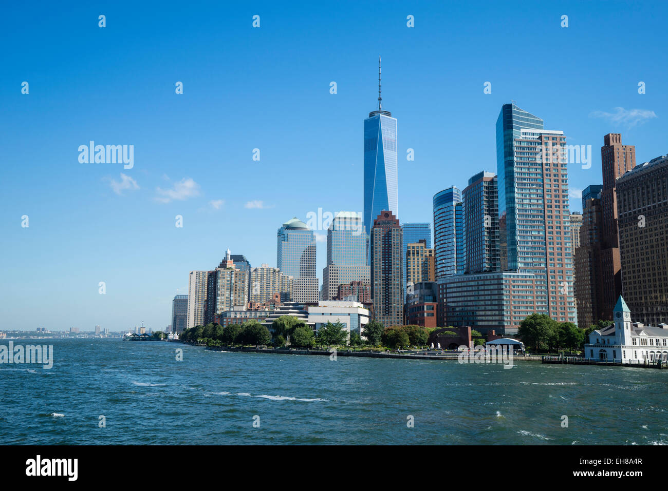 One World Trade Center, la parte inferiore di Manhattan e del fiume Hudson, New York New York, Stati Uniti d'America, America del Nord Foto Stock