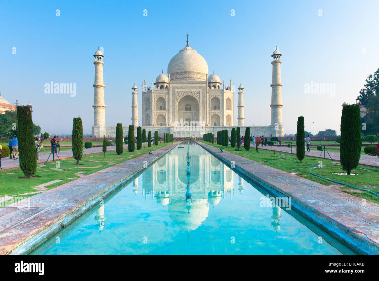 La vista del Taj Mahal di sunrise, Agra, India. Foto Stock