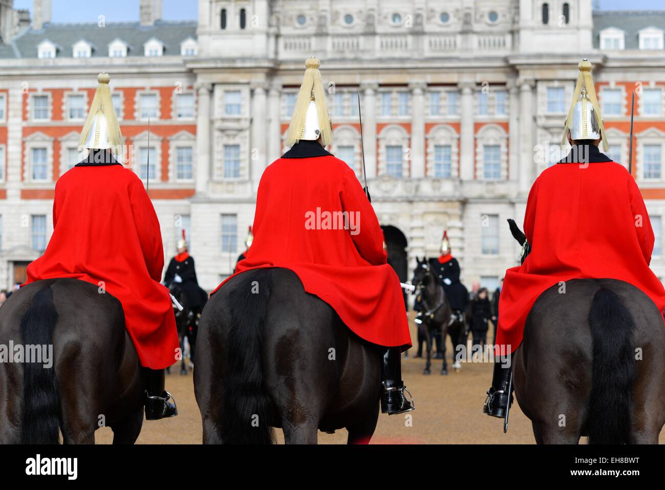 La vita delle guardie alla sfilata delle Guardie a Cavallo, Londra. Foto Stock