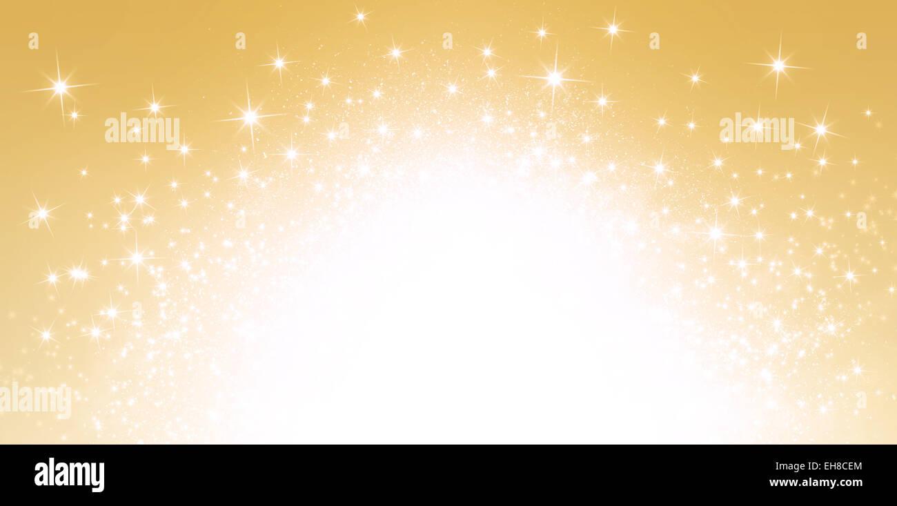 Festa delle luci scintillanti. Oro Lucido in background esplosivo starlight Foto Stock