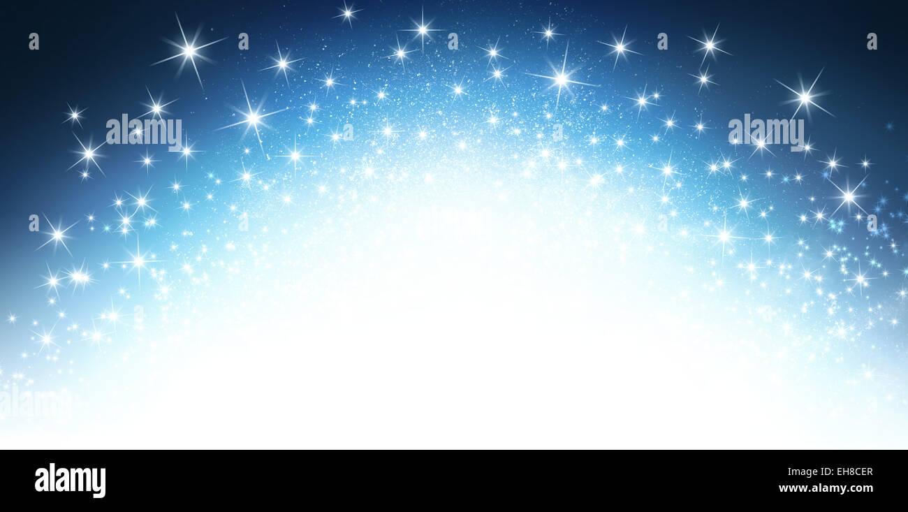 Festa delle luci scintillanti. Shiny sfondo blu in esplosivo starlight Foto Stock