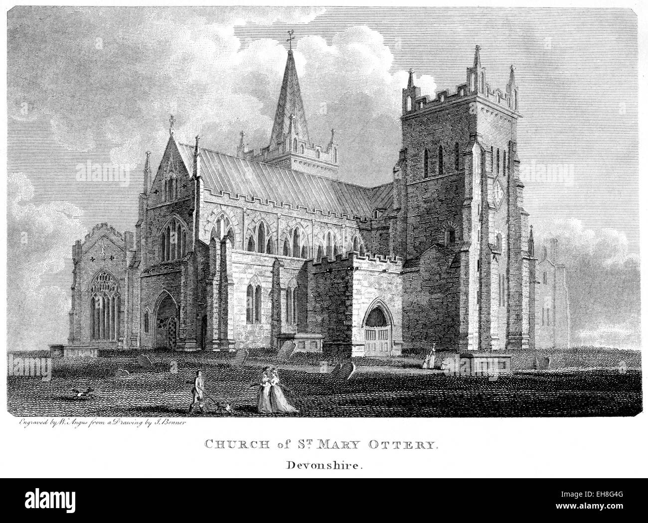 Una incisione della chiesa di St Mary Ottery, Devonshire scansionati ad alta risoluzione da un libro stampato in 1803. Foto Stock