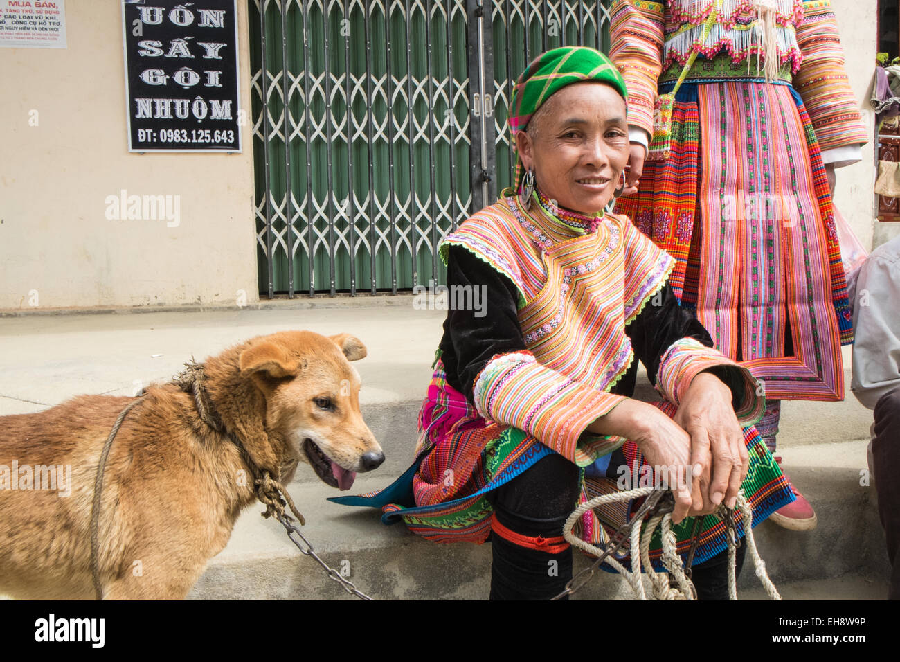 Cane di scambi a Bac Ha mercato di domenica famoso per la vendita di buffalo vicino a Lao Cai e Sa Pa,Sapa, hill tribe, città, Vietnam,dog,la vendita,acquisto,animale,il commercio, Foto Stock