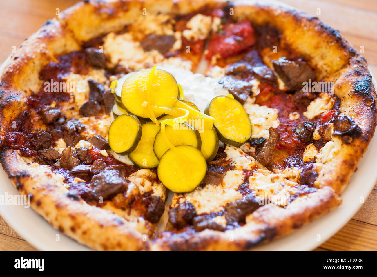 Agnello shawarma pizza, industriale mangia, Buellton, California Foto Stock