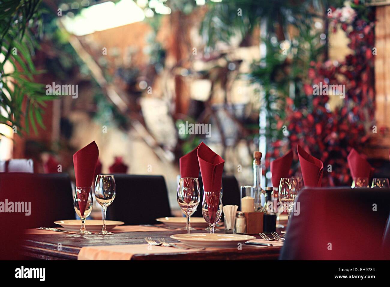 Bicchieri di vino rosso al ristorante concetto alcol Foto Stock
