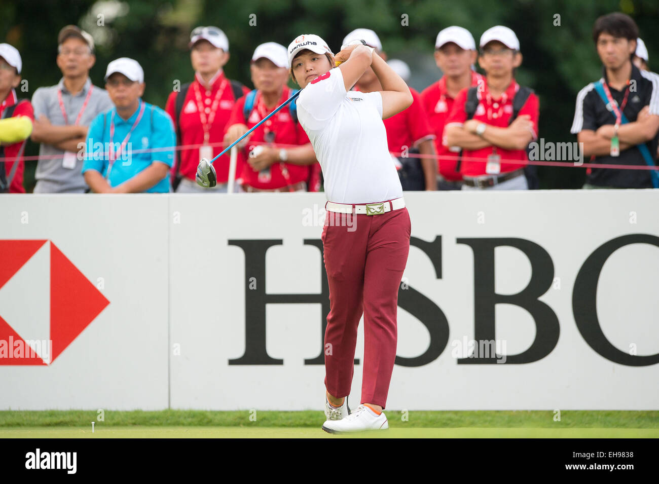 Harukyo Nomura (JPN) Marzo 8, 2015 - Golf : Harukyo Nomura del Giappone tees off l'ultimo giorno della HSBC donna Champions 2015 a Sentosa Golf Club a Singapore il 8 marzo 2015. © Haruhiko Otsuka/AFLO/Alamy Live News Foto Stock