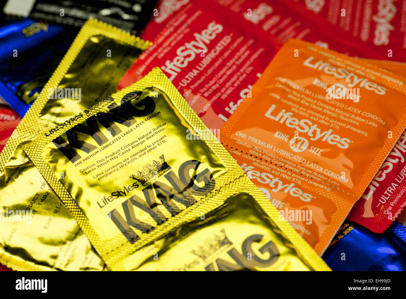 Varie marche di preservativi - USA Foto Stock