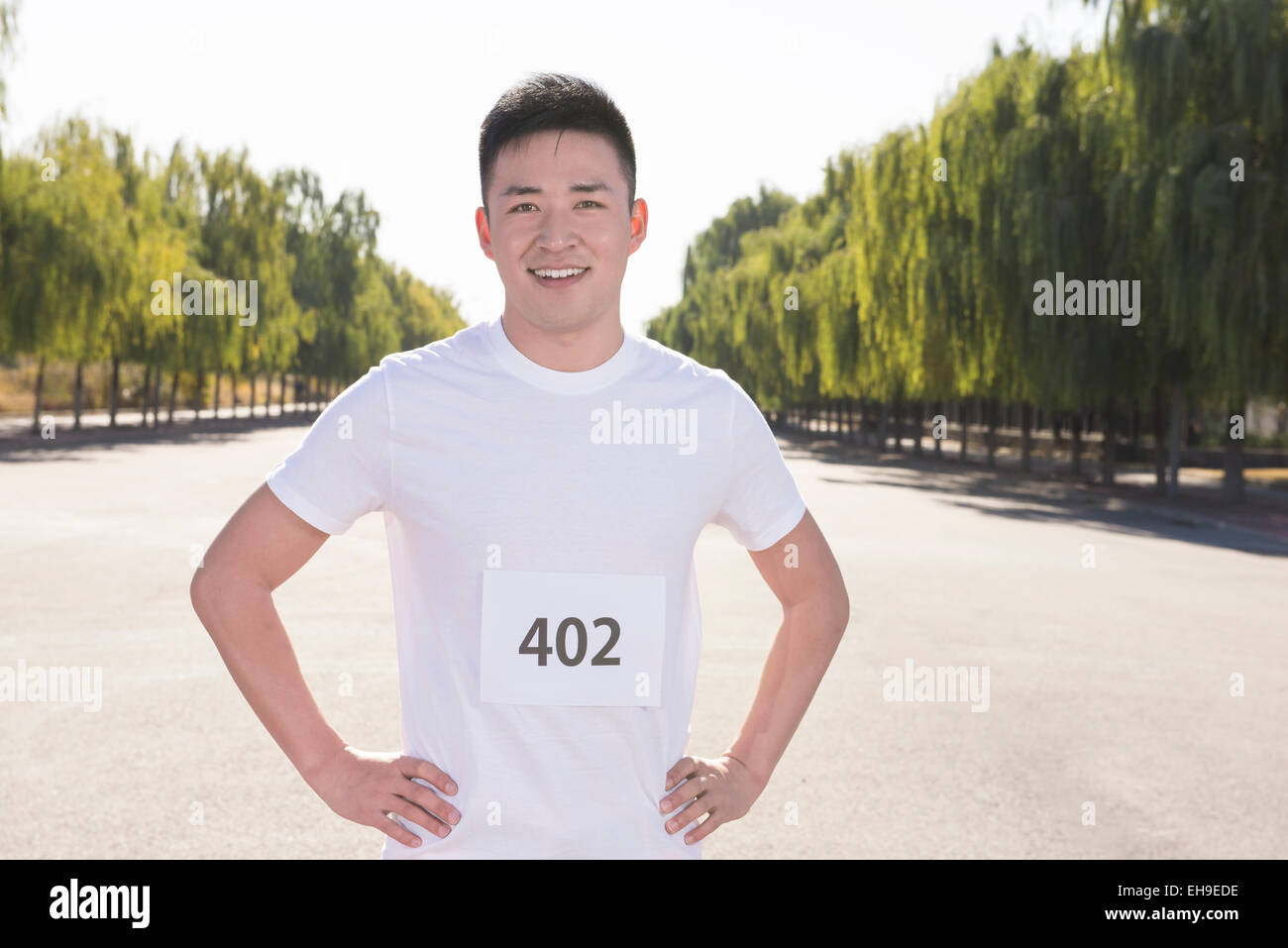 Il maratoneta in linea di partenza Foto Stock