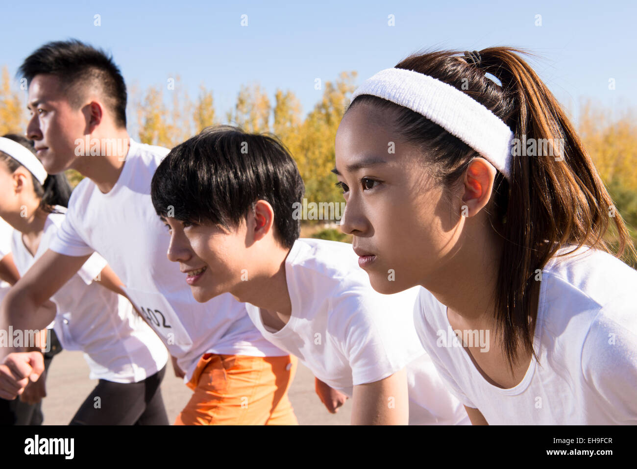 Corridori della maratona alla linea di partenza Foto Stock