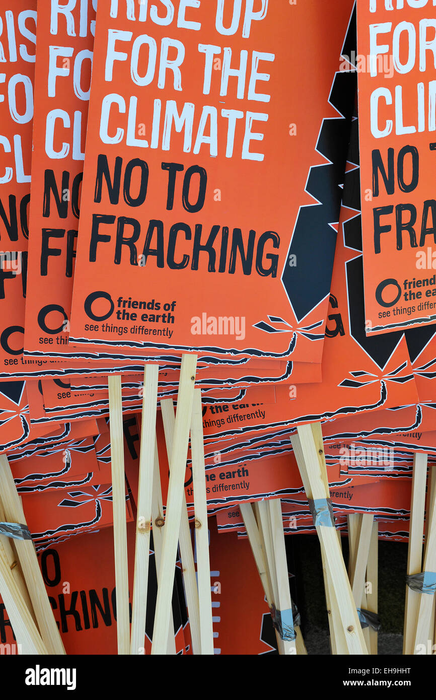 Anti-fracking cartelloni. Foto Stock