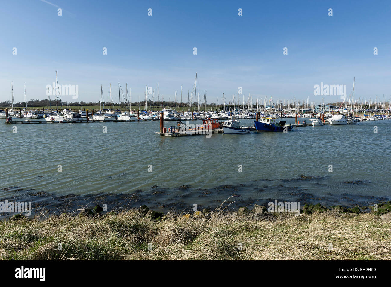 Una vista generale delle barche ormeggiate nel porto di Burnham on Crouch in Essex. Foto Stock