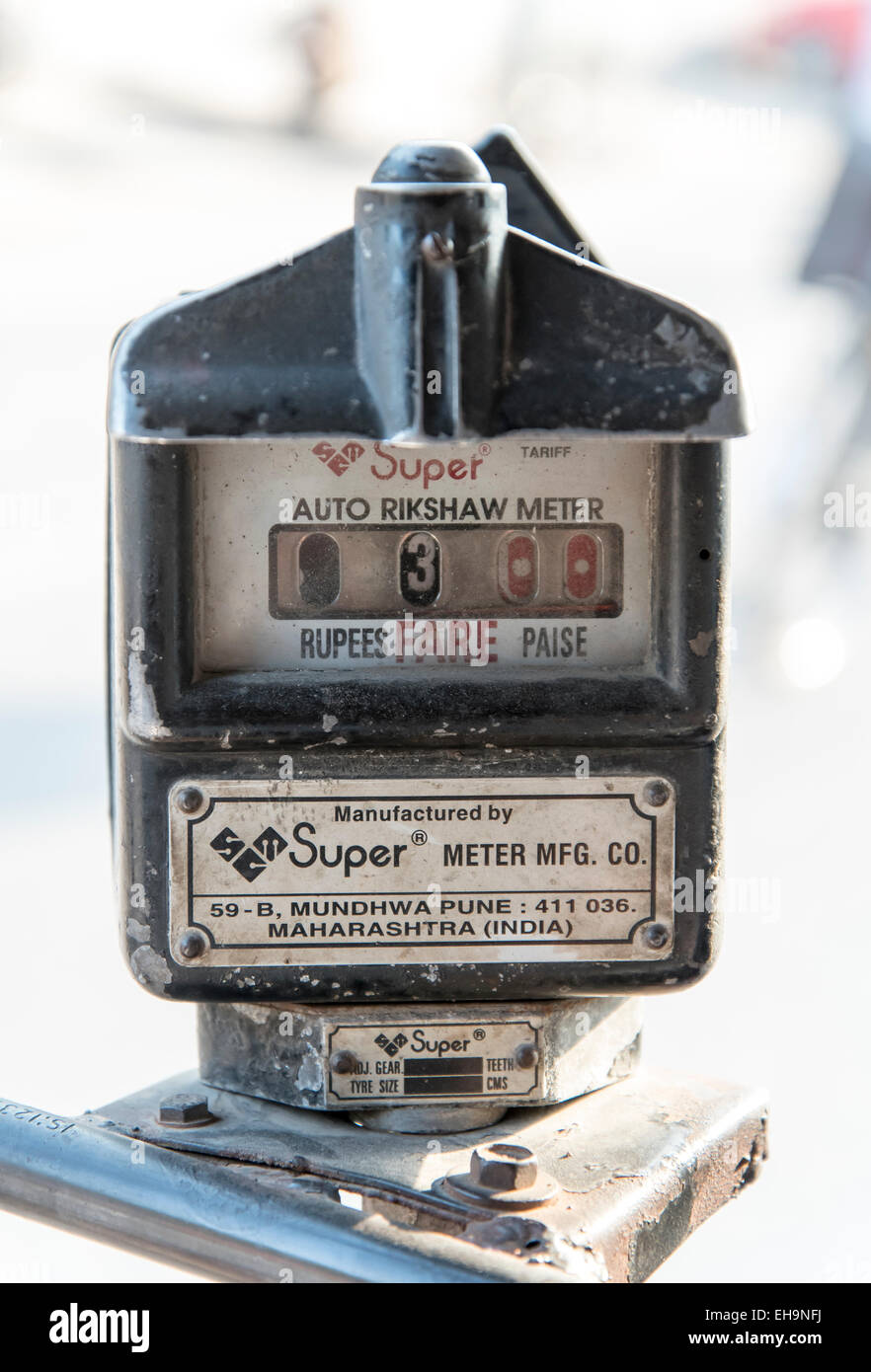 Auto-rickshaw tassametro, Jaipur, Rajasthan, India Foto Stock