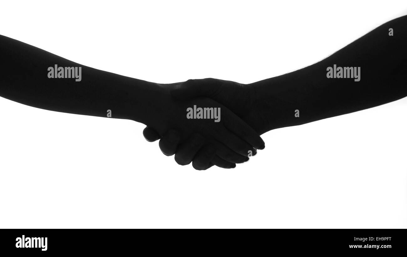 Agitare a mano uomo donna silhouette Foto Stock