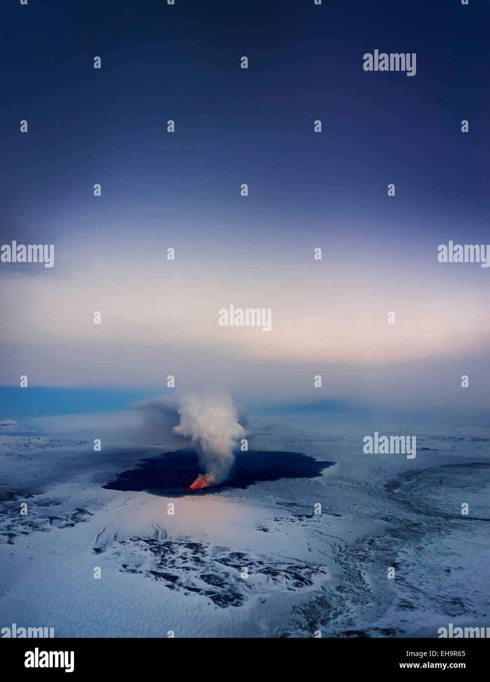 Vista aerea dell'eruzione del vulcano a Holuhraun, Vulcano Bardarbunga, Islanda Foto Stock