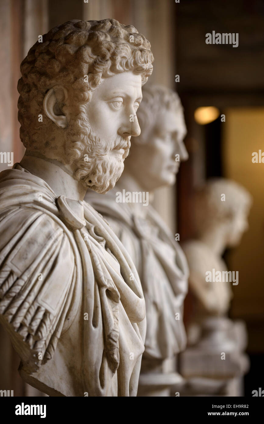 Roma. L'Italia. Busto ritratto di imperatore romano Marco Aurelio. Palazzo Altemps. Museo Nazionale Romano. Foto Stock