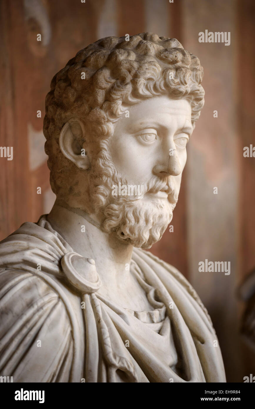 Roma. L'Italia. Busto ritratto di imperatore romano Marco Aurelio. Palazzo Altemps. Museo Nazionale Romano. Foto Stock