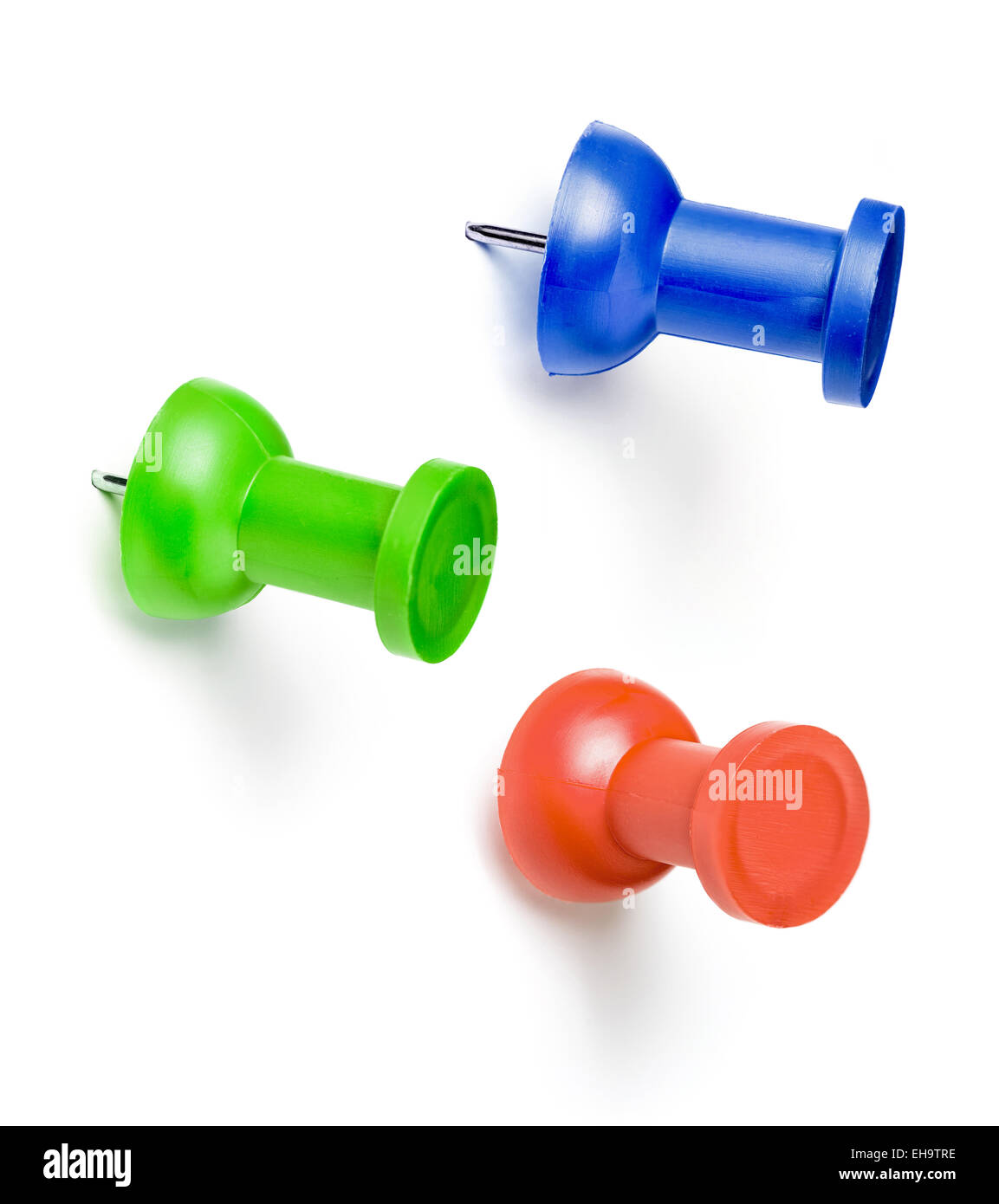 Colorate perni di spinta imposta isolato su bianco Foto Stock
