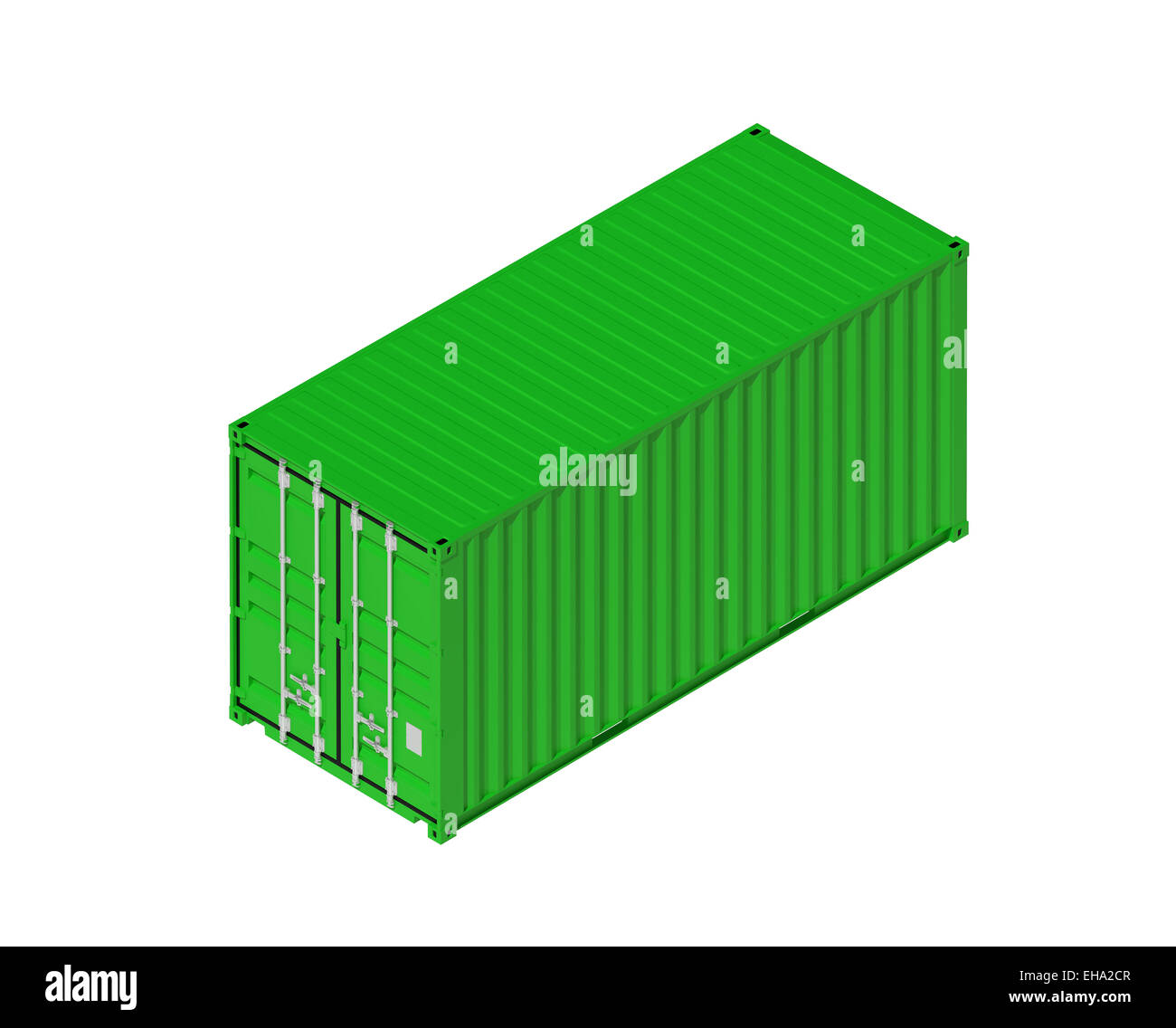 Di metallo verde spedizione merci contenitore isolato su bianco, industriali trasporto merci oggetto. 3d illustrazione isometrica pro Foto Stock
