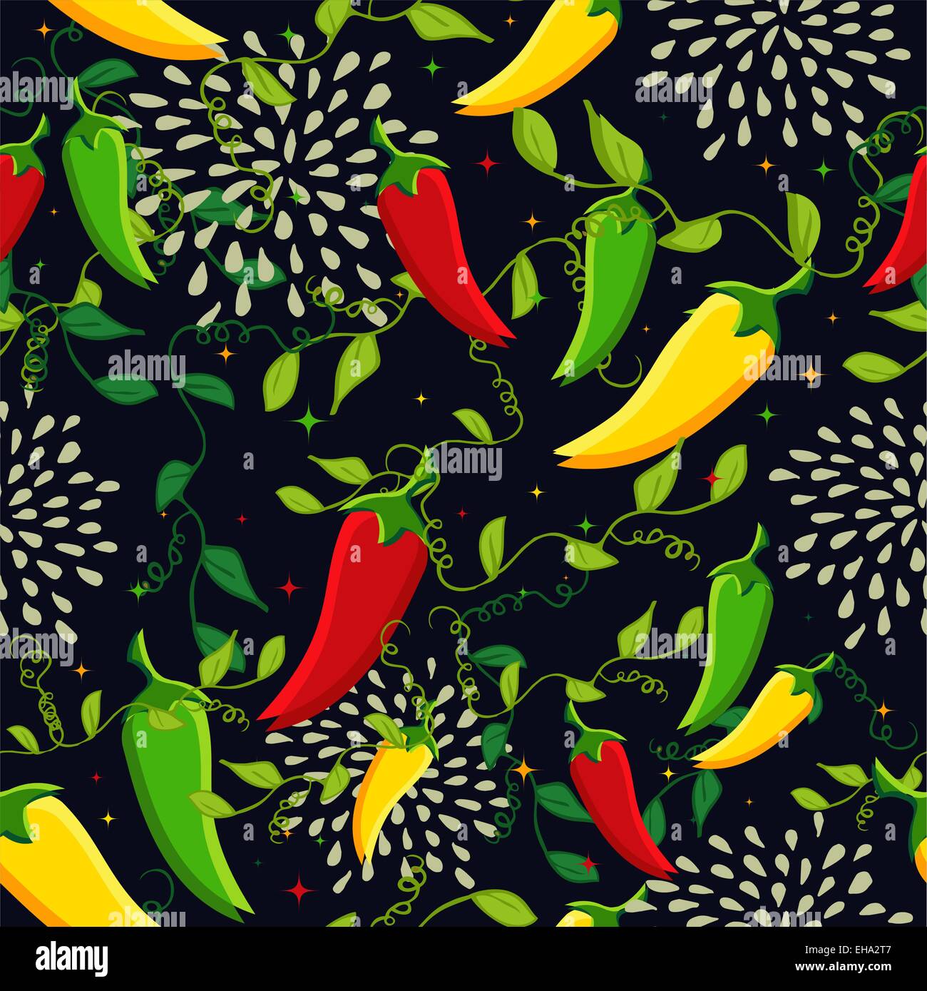 Cibo messicano seamless pattern illustrazione dello sfondo colorato con peperoncino. Idee per coprire, tessuto, poster e stampa. Illustrazione Vettoriale