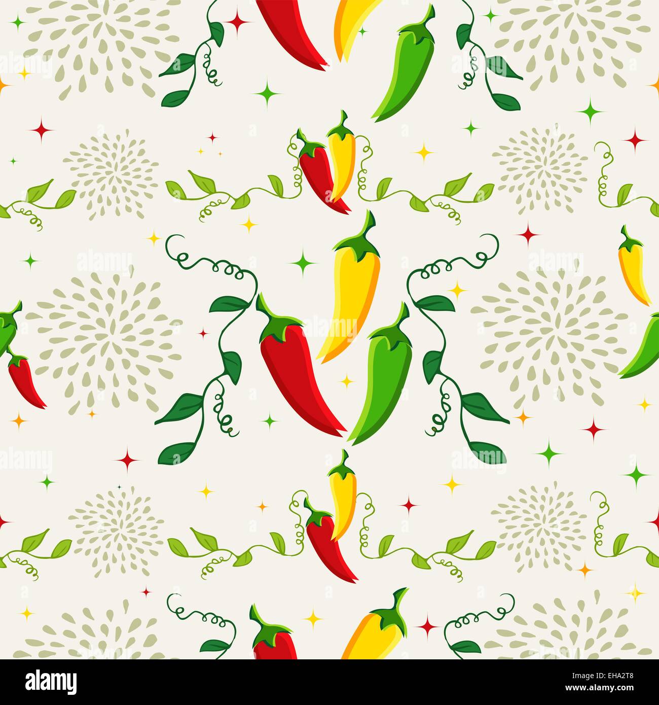 Cibo messicano seamless pattern illustrazione dello sfondo colorato con peperoncino. Idee per coprire, tessuto, poster. Illustrazione Vettoriale