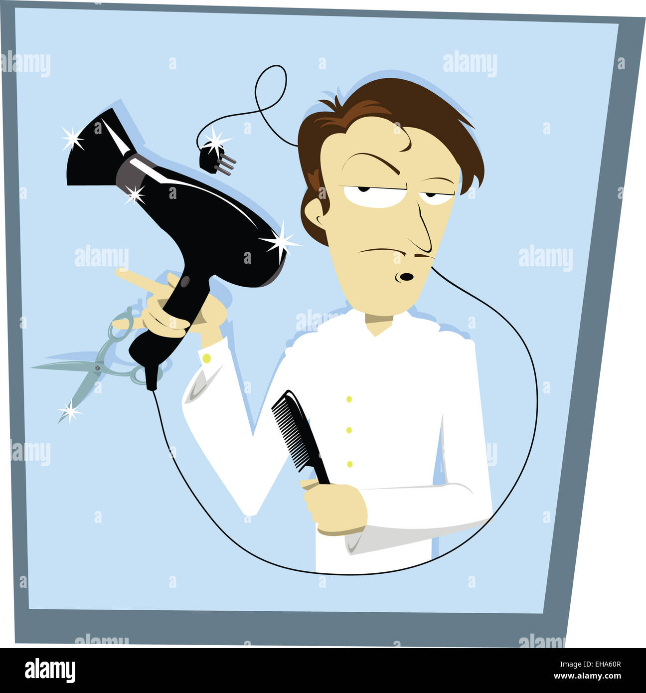 Un divertente cartoon di vettore che rappresenta un parrucchiere Foto Stock