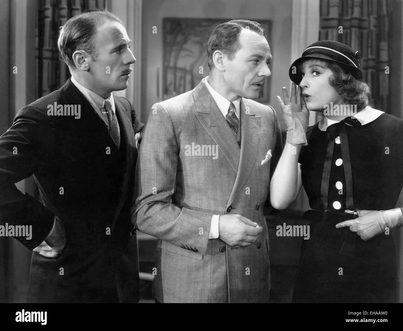 Roland giovane, Charles Ruggles, Lili Damita, sul set del film 'Questa è la notte', 1932 Foto Stock