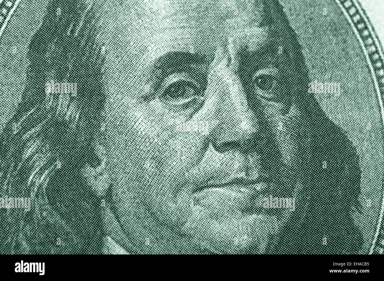 Benjamin Franklin dal dollaro, un centinaio di dollari, Close Up Foto Stock