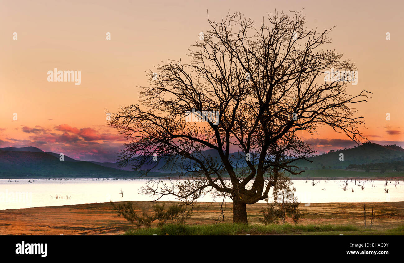 Scena vicino al lago di Hume sul fiume mitta nella regione di Tallangatta. In Victoria regione nevosa, Australia Foto Stock