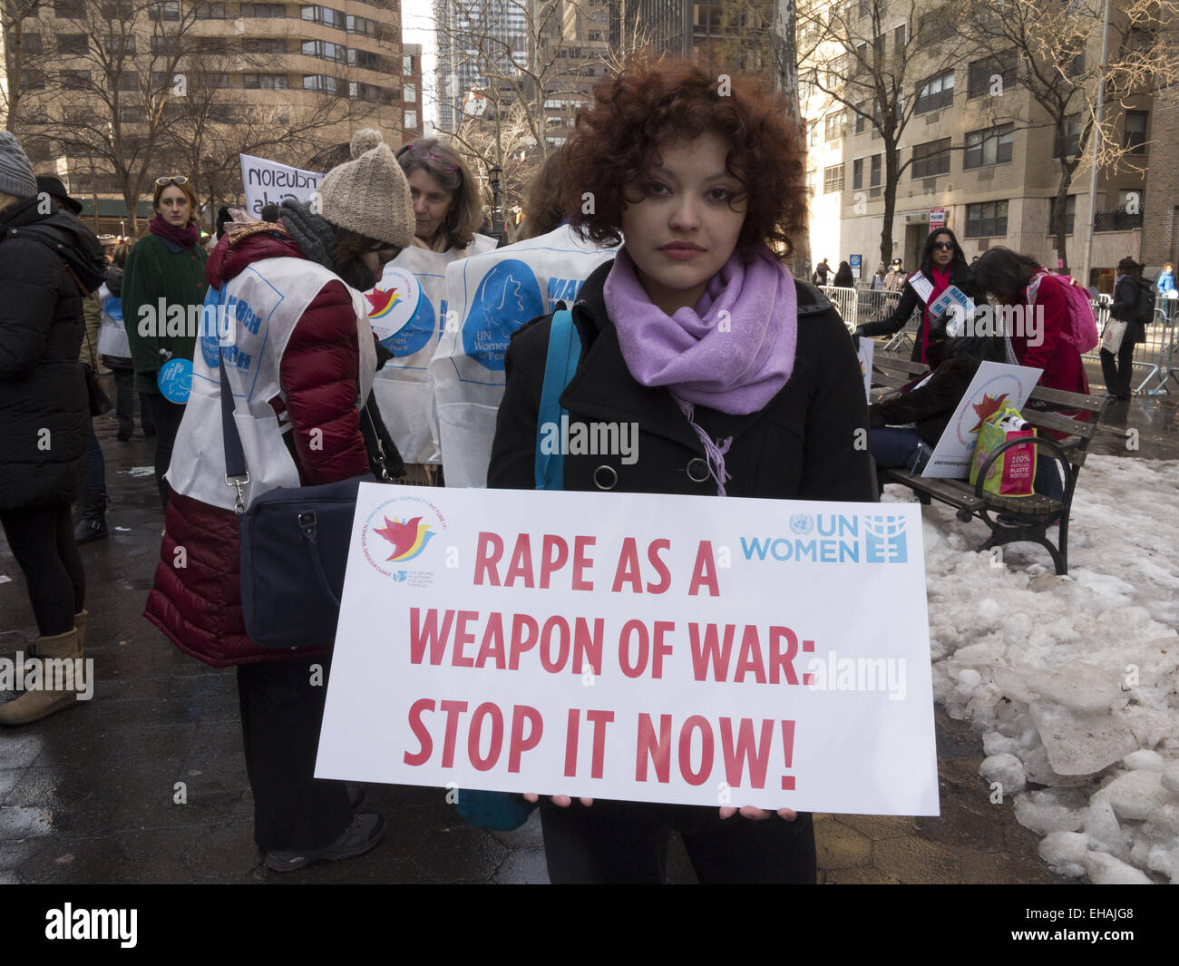 La Giornata internazionale della donna marzo per la parità tra i sessi e dei diritti delle donne, NYC, 8 marzo 2015. Foto Stock