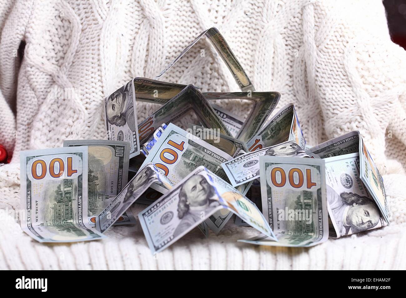 Sfondo di denaro di dollari in contanti pila Foto Stock