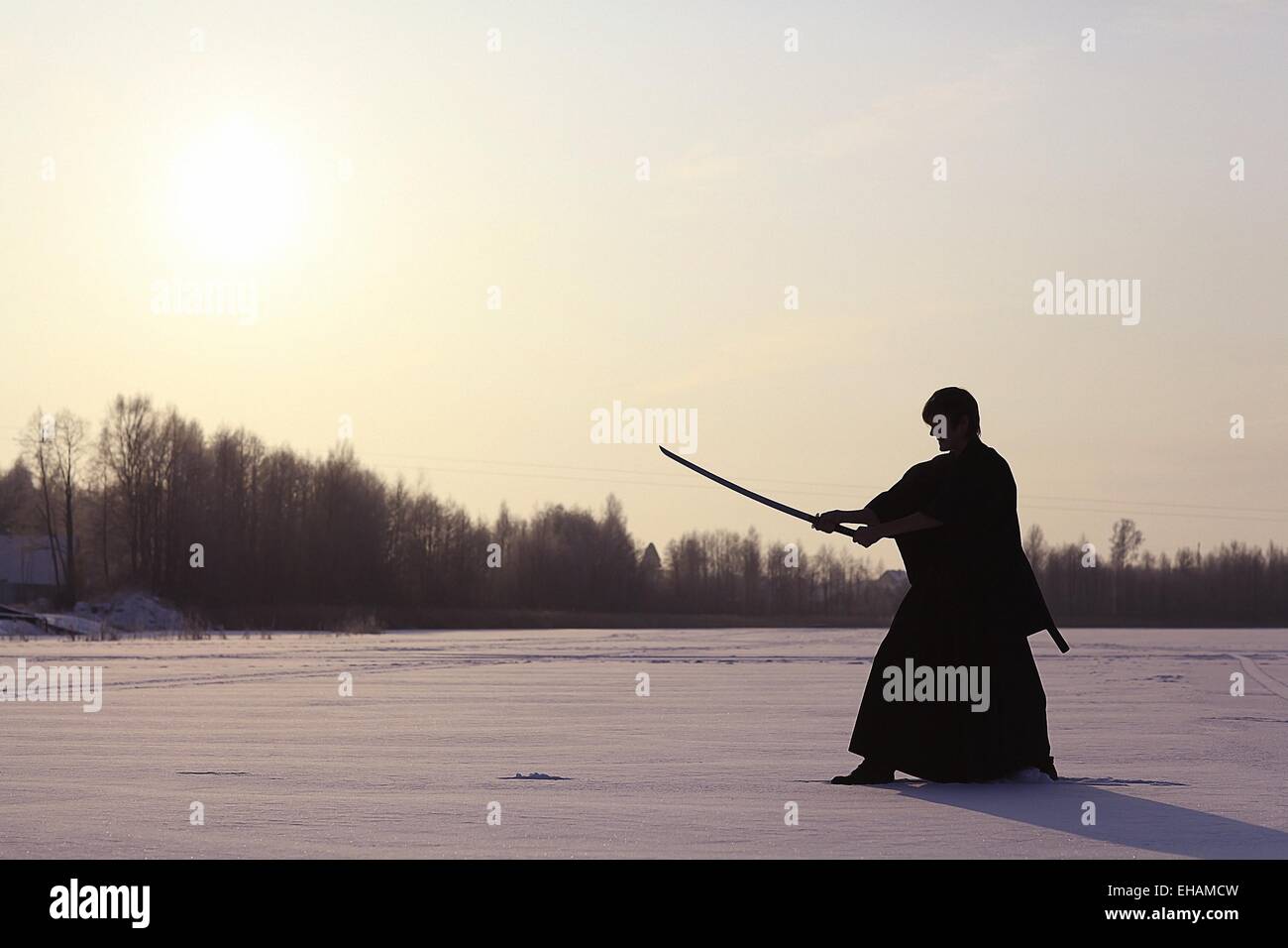 Giapponese ninja ritratto invernale Foto Stock