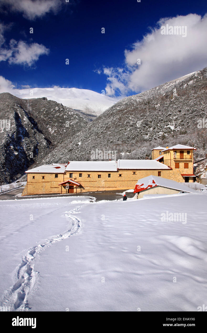 Sparmos ("Santa trinità') monastero, Olympus mountain, Comune di ELASSONA, LARISSA, Tessaglia, Grecia. Foto Stock