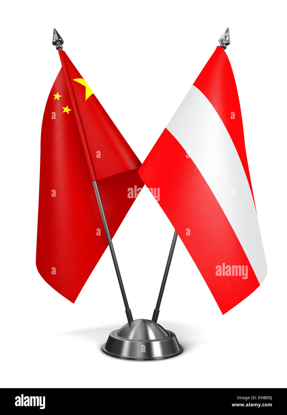 Cina e Austria - Bandiere in miniatura isolati su sfondo bianco. Foto Stock