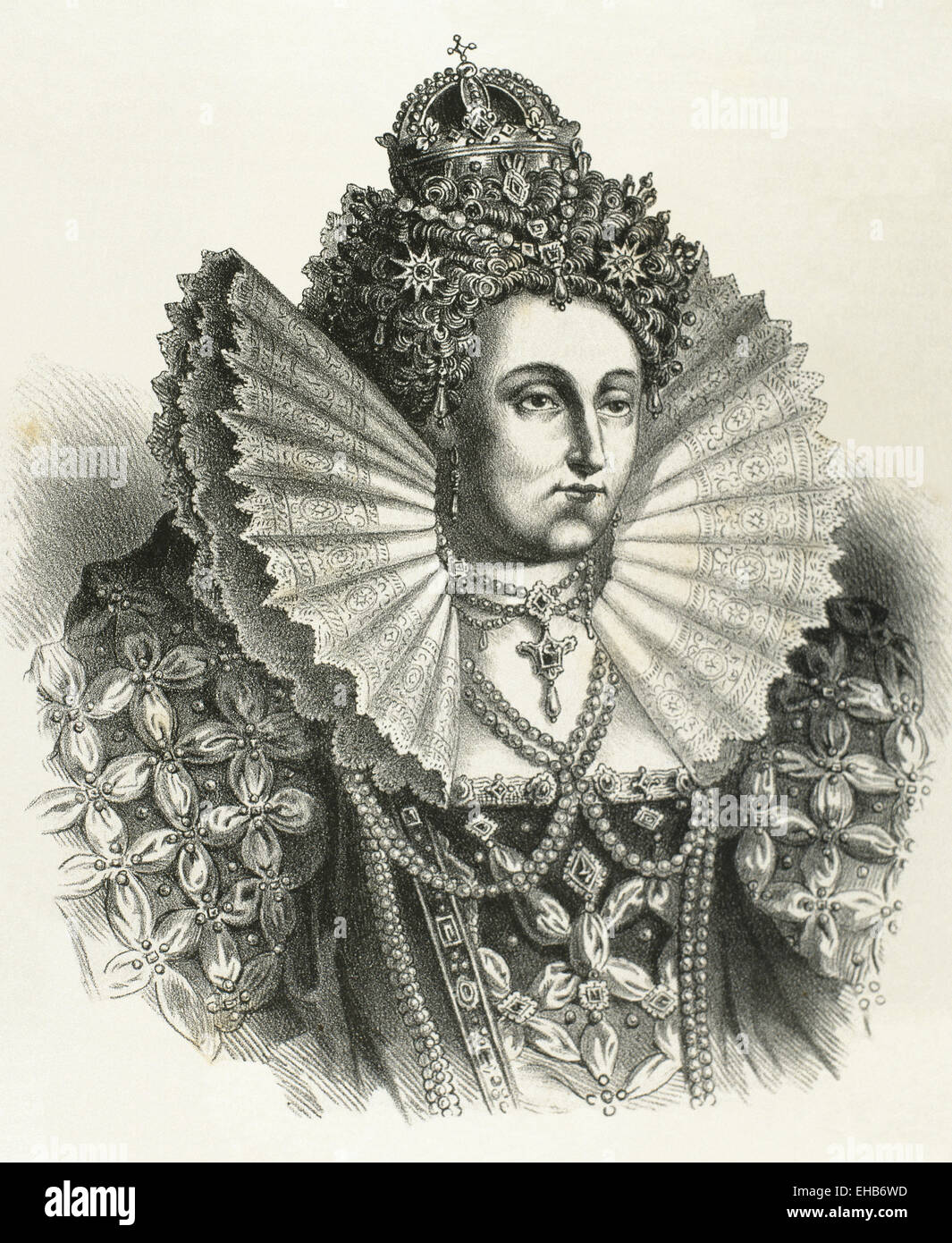 Elisabetta I d'Inghilterra (1533-1603). Regina di Inghilterra e Irlanda. La Vergine Regina. Ritratto. Incisione. Xix secolo. Foto Stock