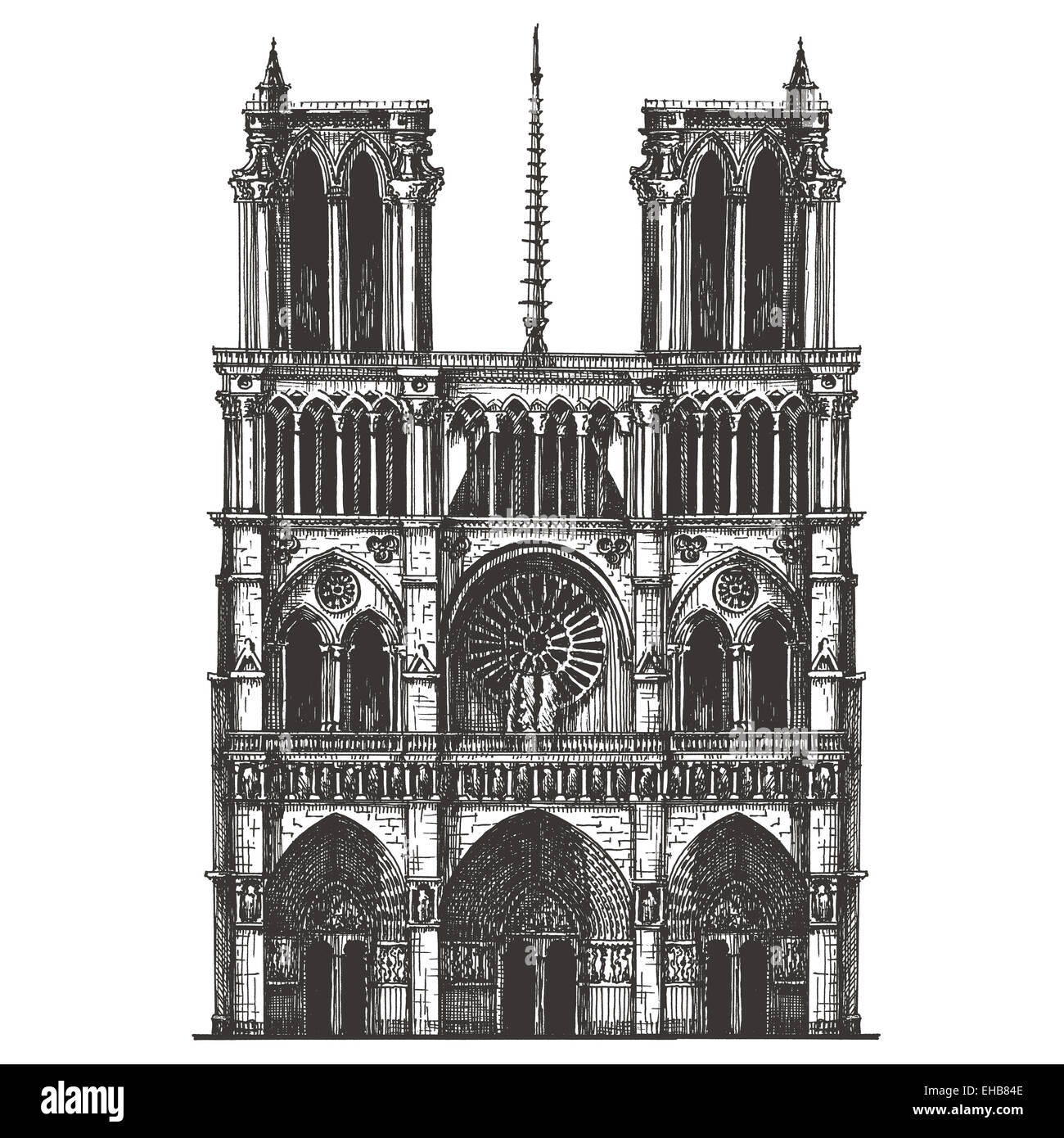 Notre Dame de Paris vector logo design modello. Francia o icona del viaggio. Foto Stock