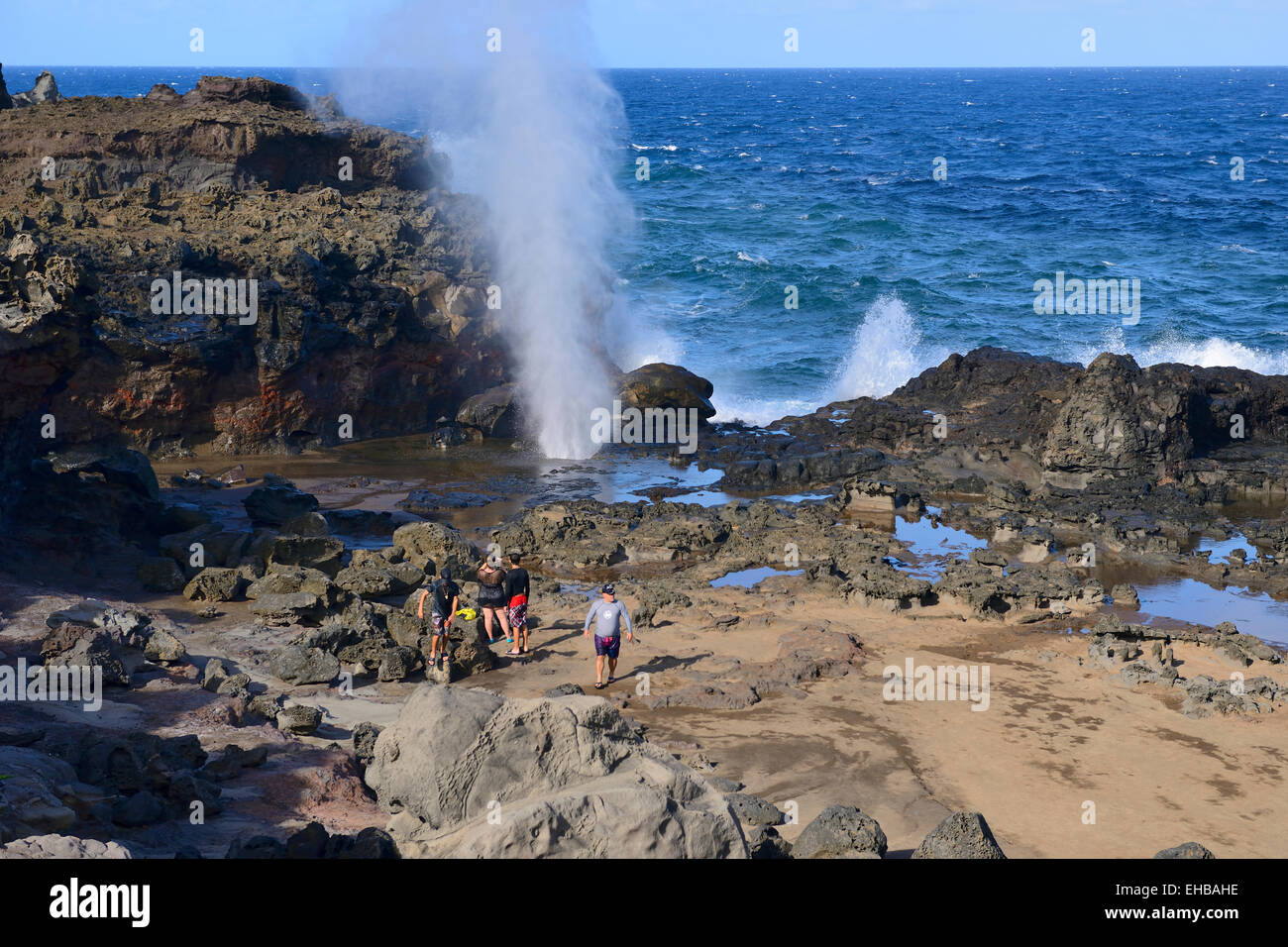 Foro di sfiato in corrispondenza di Nakalele Point, Maui, Hawaii, STATI UNITI D'AMERICA Foto Stock